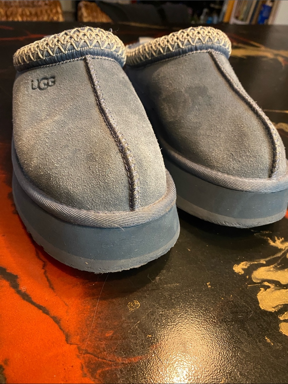 UGG Tazz Suede Platform Slippers Desert Blue Suede